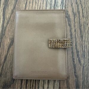 Swarovski tan crystal trifold leather wallet